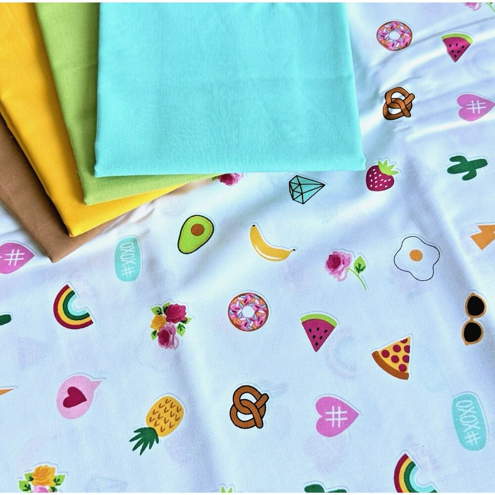 Coordinating Fabric Bundle Fruit Rainbows Food Pizza Summer Quilting Cotton 4yds